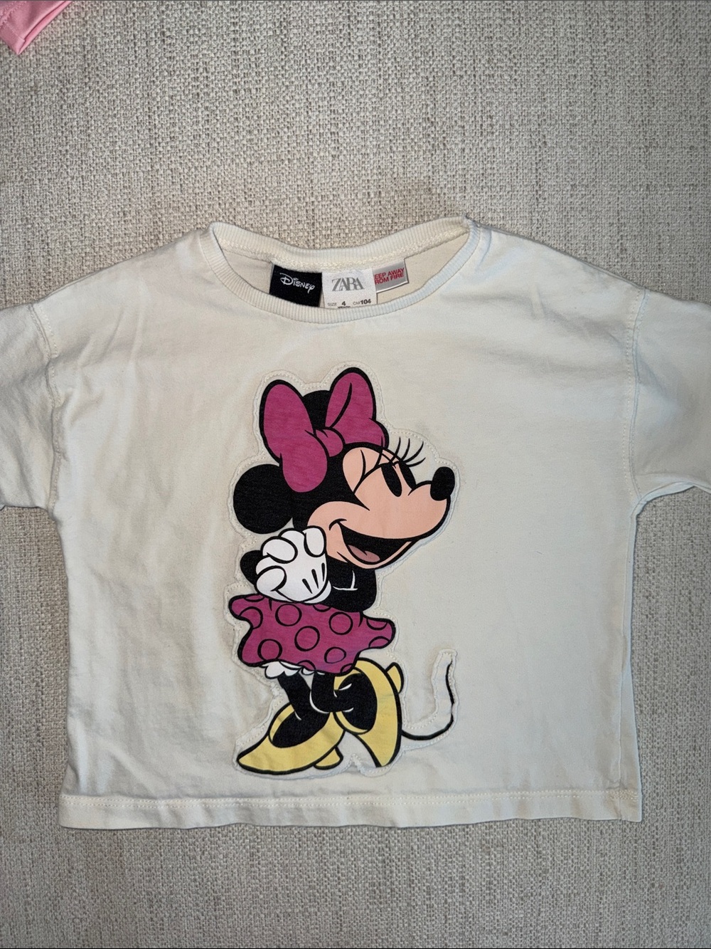 Zara Girls White Tee with Pink Minnie Mouse Graphic